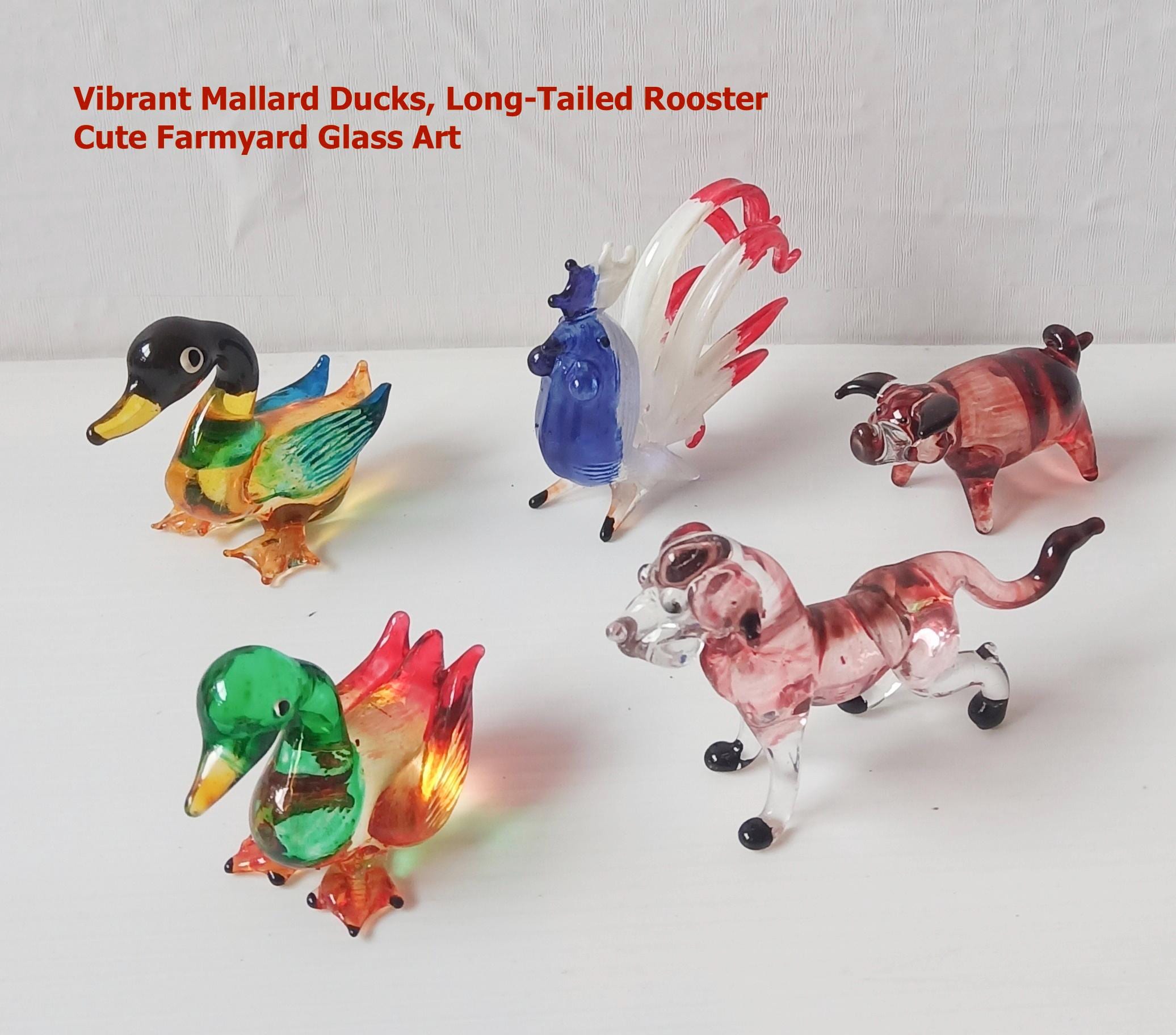 グラス+カップ DUCK PAIR GLASS FIGURINE Glass Rooster Duck Pig Dog Farmyard Animal Figurine Hand Blown Art