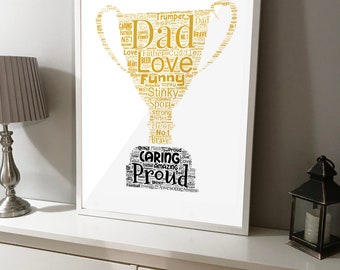 Fathers Day Gift, Word Art Trophy Print, Gift for Dad, Fathers Day Present. Personal Dad Print, Personalised Digital File - Print - Frame