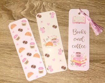 Coffee themed bookmark set / Page Markers. Bookmarks for girls. Gift for Book lovers. Handmade Bookmark.Bookmark gift set. Teacher gift set.