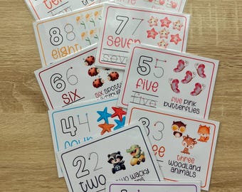 Colourful Counting Write & Wipe Number Practice Cards / Write and wipe number flashcards