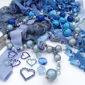 Pacchetto creatività Blue Vintage pizzo trim nastri charms Mixed media Creation bundle Party décor junk Journal Art Embellishment