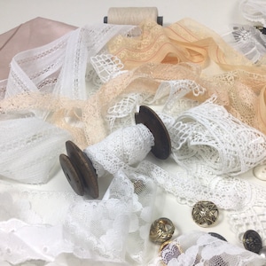 Creative inspiration pack Scandinavian cream Vintage Antique lace trim ribbons Creation bundle Wedding decor Journal Art Embellishment