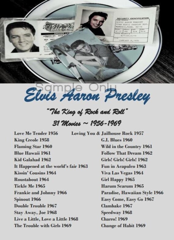 Elvis Presley List of 31 Movies Poster A4 Size PDF Printable | Etsy