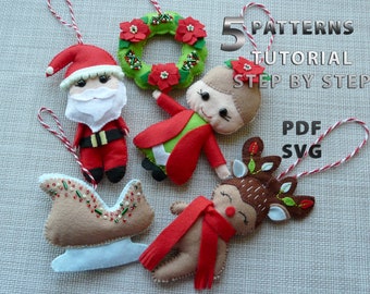 PDF デジタルダウンロード フェルト クリスマス リースの縫製パターン