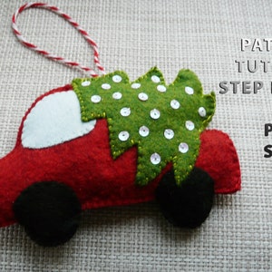 Red truck with tree felt toy pattern, Felt Christmas truck Sewing Pattern ornaments PDF Digital Garland Decor Decoration Tutorial Download