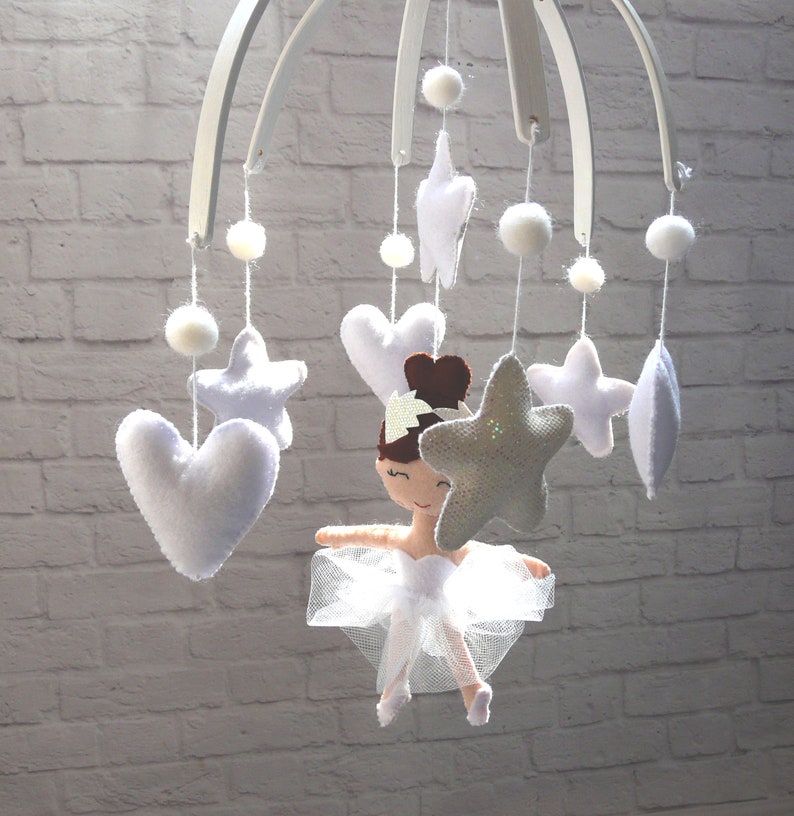 Ballerina Baby Crib Mobile White Felt Mobile Ballet Dancer Etsy