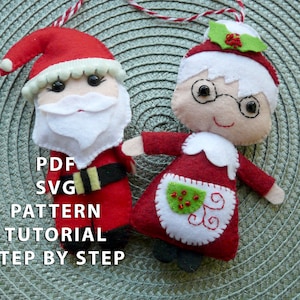 Felt pattern pdf, Santa Clouse Felt Christmas tree ornament, Felt toy Tutorial, Sewing Pattern, Garland,