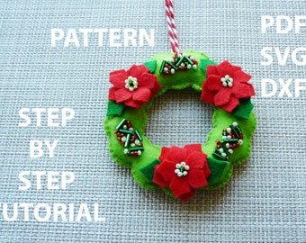 Christmas wreath tutorial, Felt toy pattern, Make your own Christmas decoration, Patterns sewing, PDF, Felt ornaments, Garland Wreath diy