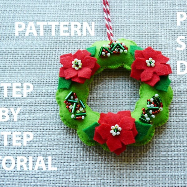 Christmas wreath tutorial, Felt toy pattern, Make your own Christmas decoration, Patterns sewing, PDF, Felt ornaments, Garland Wreath diy