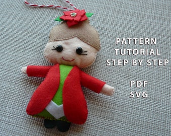 Sra Santa Claus juguete fieltro muñeca de Navidad patrón de costura ornamento PDF Digital costura guirnalda decoración árbol de Navidad Tutorial Descargar