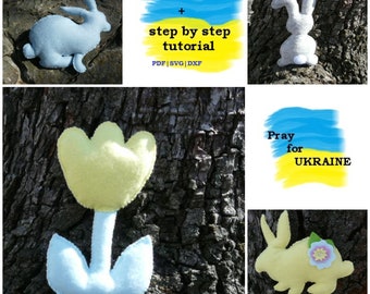 Easter bunny toy  Flower PDF Felt Sewing tulip Pattern Easy ornaments Easter Decoration Garland Nursery Decor Rabbit Decoration Digital