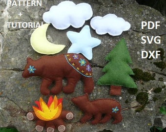 Tribal felt moose deer Baby Mobile PDF Felt woodland Sewing Pattern Tribal Boho Nursery Garland Embroidery Decor Digital SVG Adventure