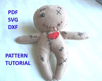 Voodoo toy doll Halloween PDF Felt Sewing Pattern ornaments Halloween Decoration tutorial Garland felt Digital witch doll tutorial pattern