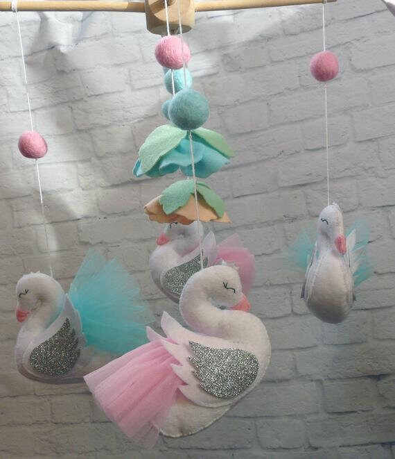 Toys for baby mobile swan toy pink Soft toys Baby shower gift Etsy