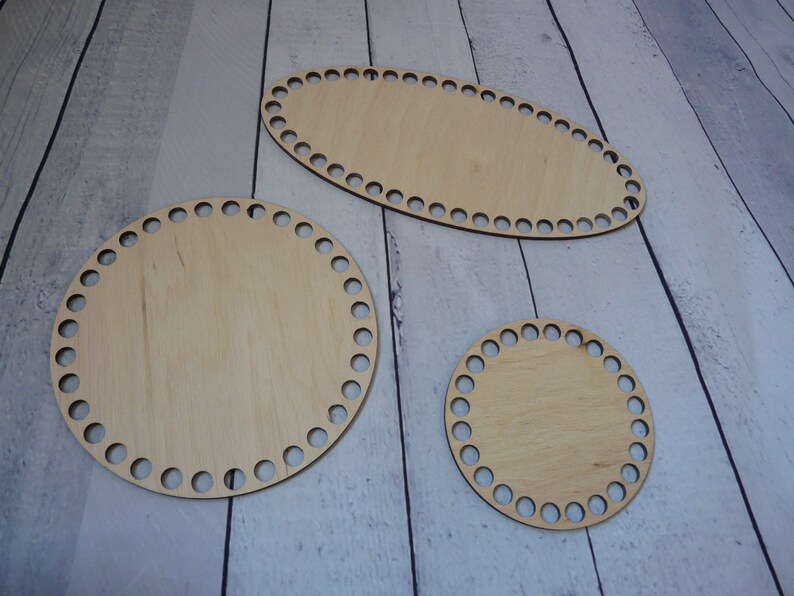 Wood base set of 3 Wooden bottoms Crochet basket Handmade Etsy