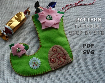 Pattern for Christmas ornaments, Christmas sock tutorial, Felt Christmas toy, Sewing Pattern ornaments PDF Digital Garland Decor Decoration