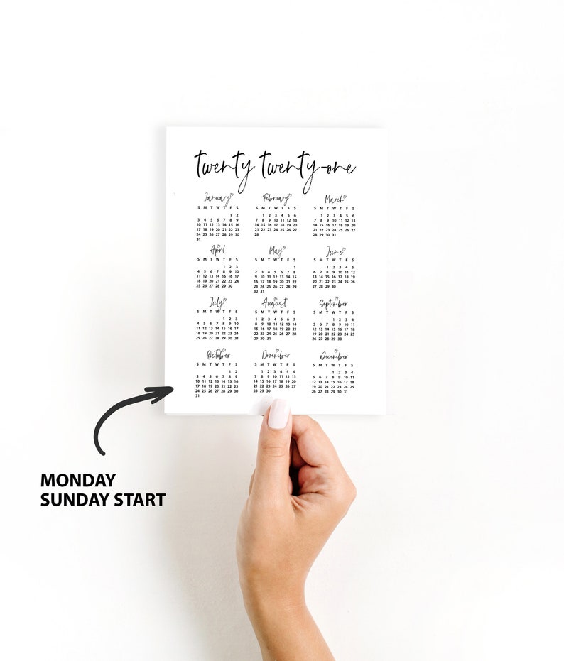 Printable 2021 2022 Yearly Calendar Planner Inserts 5x7 A5 Etsy