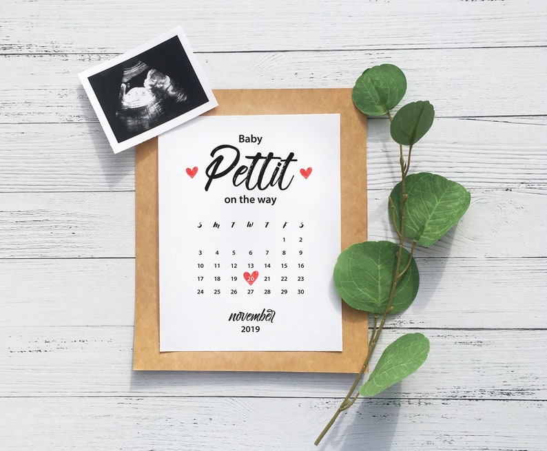 Personalized pregnancy announcement calendar Printable | Etsy