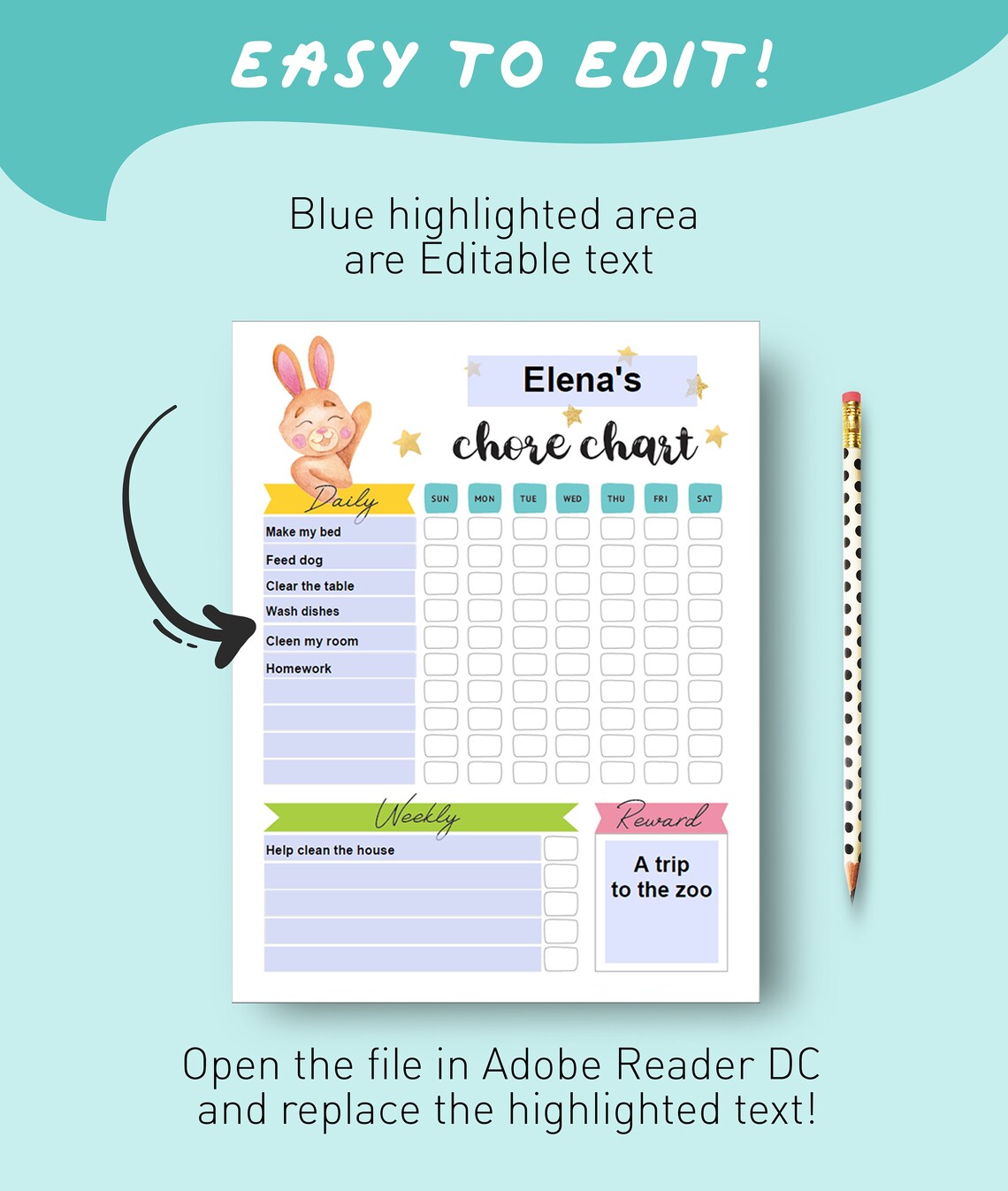 Printable Kid's Chore Chart With Cute Animals Editable | Etsy UK