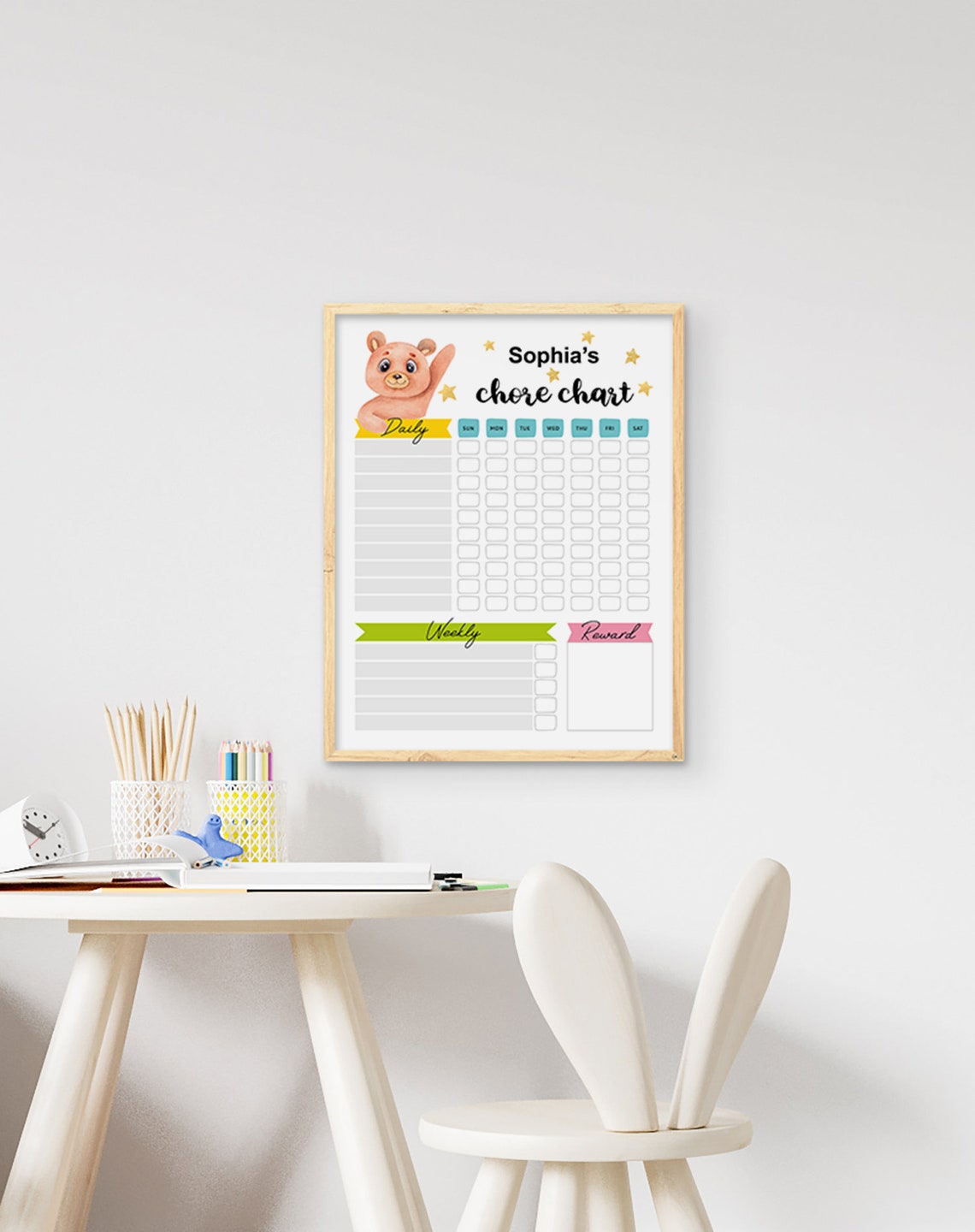 Printable kid's chore chart with cute animals Editable | Etsy