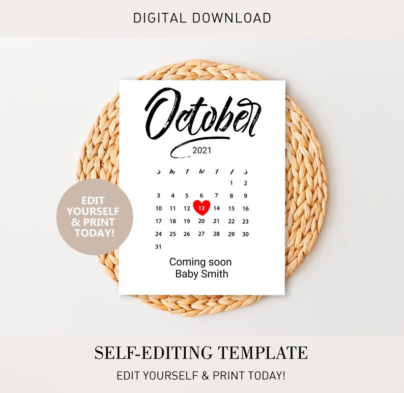 Digital Pregnancy Announcement Calendar Editable Save the Etsy