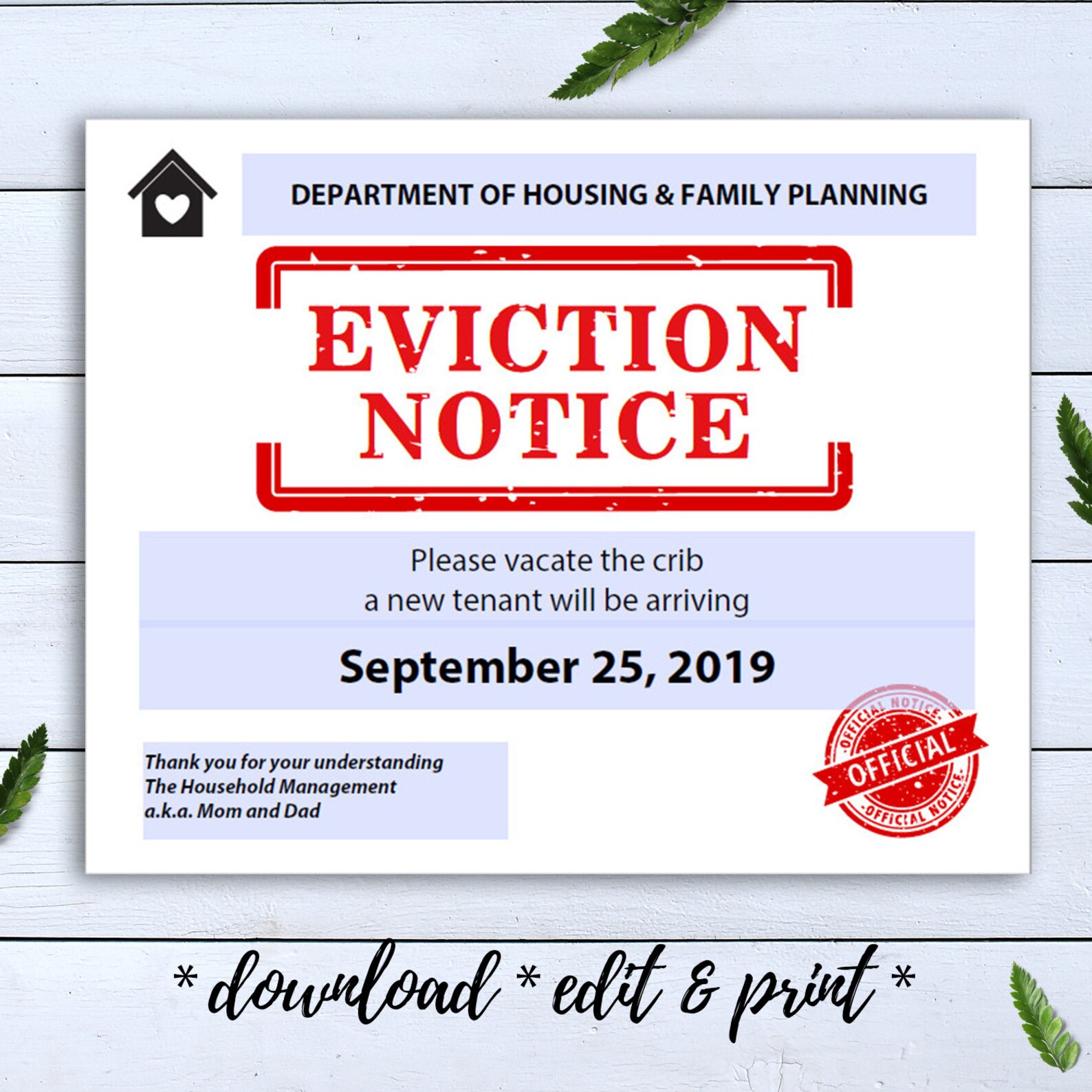 Editable Eviction Notice Baby Pregnancy Announcement for | Etsy