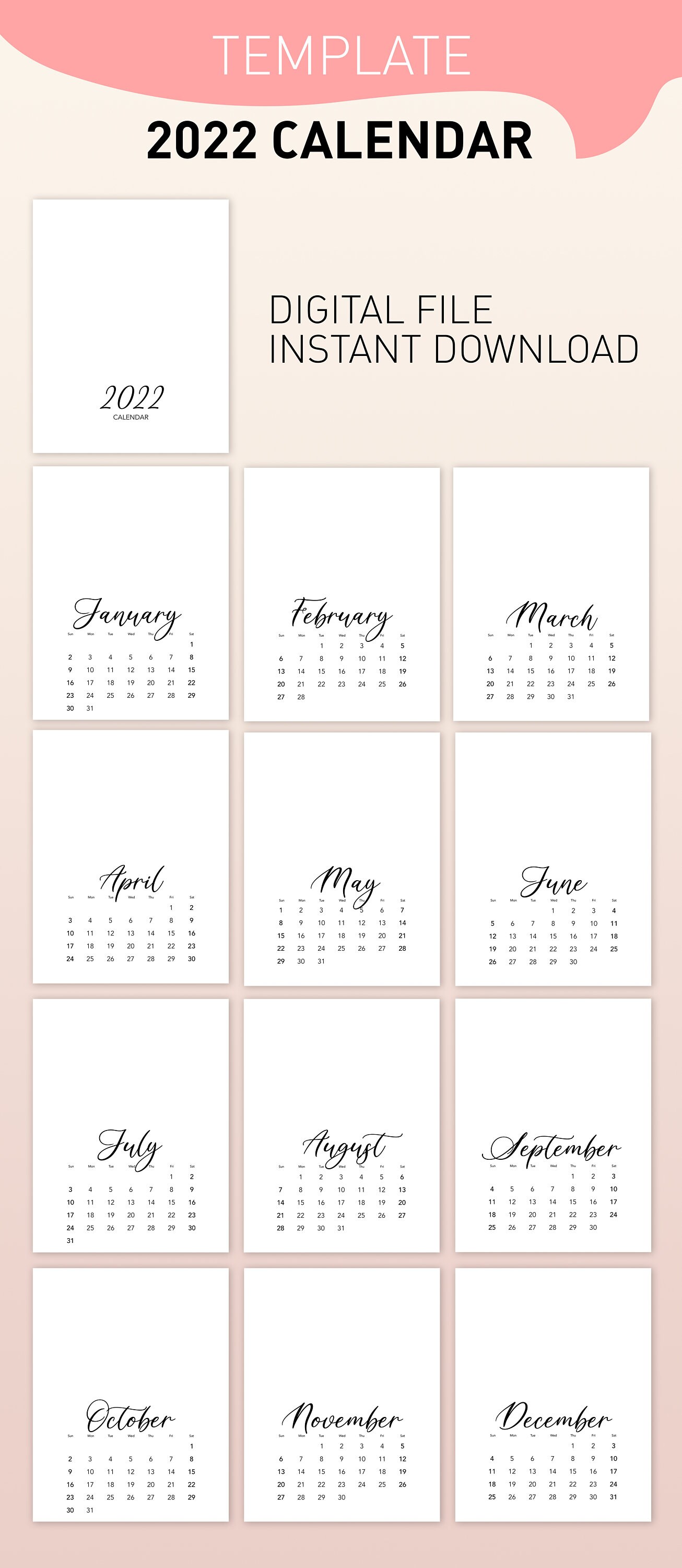 2022 diy calendar template printable blank calendar pages etsy