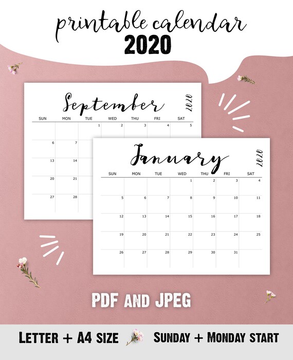 Printable 2020 Desk Calendar Desk Calendar for office and Etsy