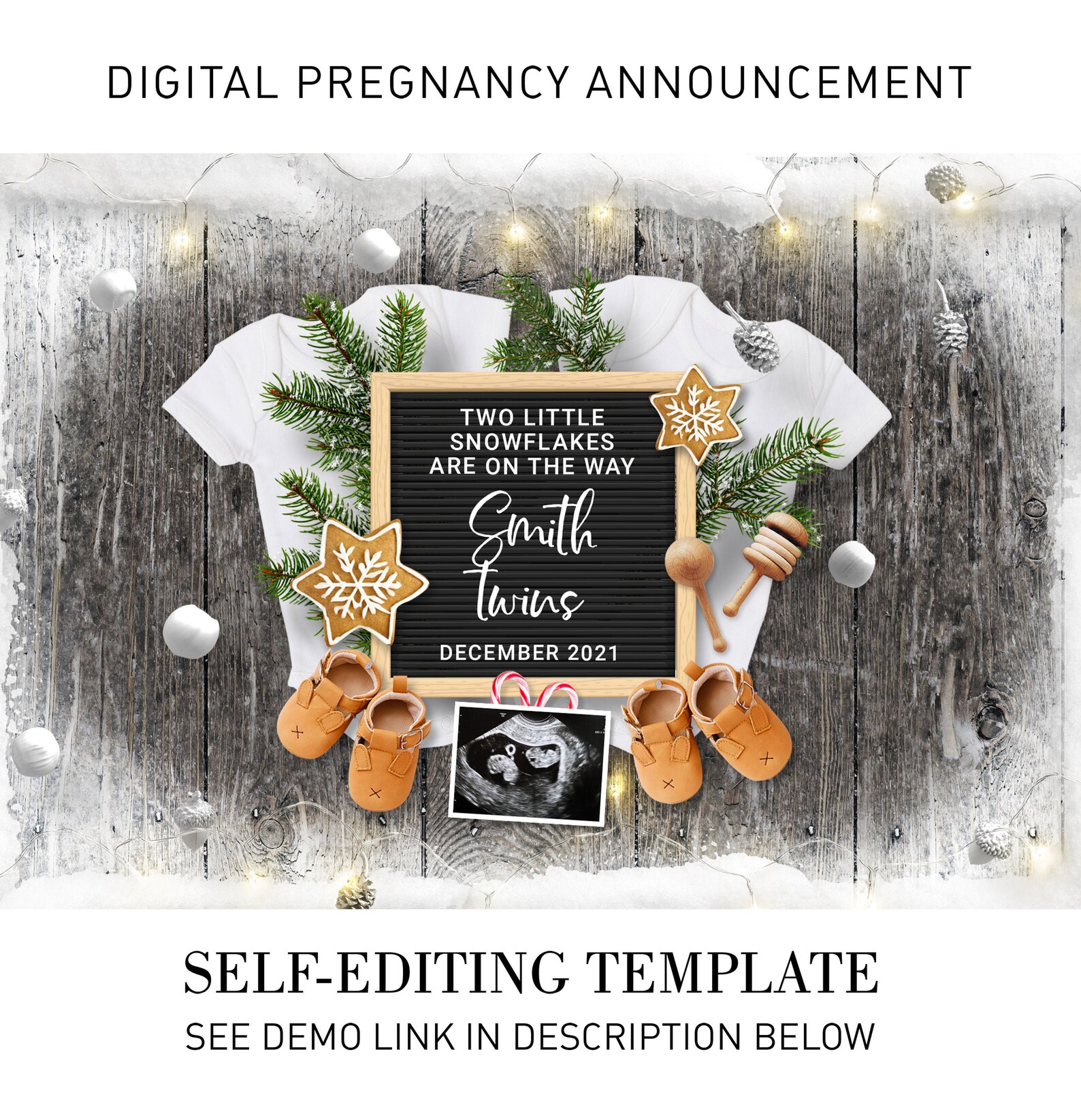 Twins Christmas Pregnancy Announcement December baby Two Etsy