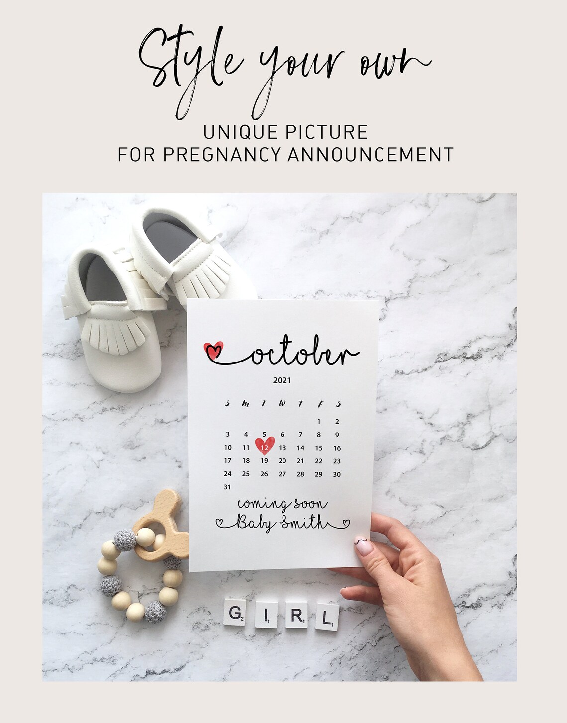 Digital Pregnancy announcement calendar Baby due date Etsy