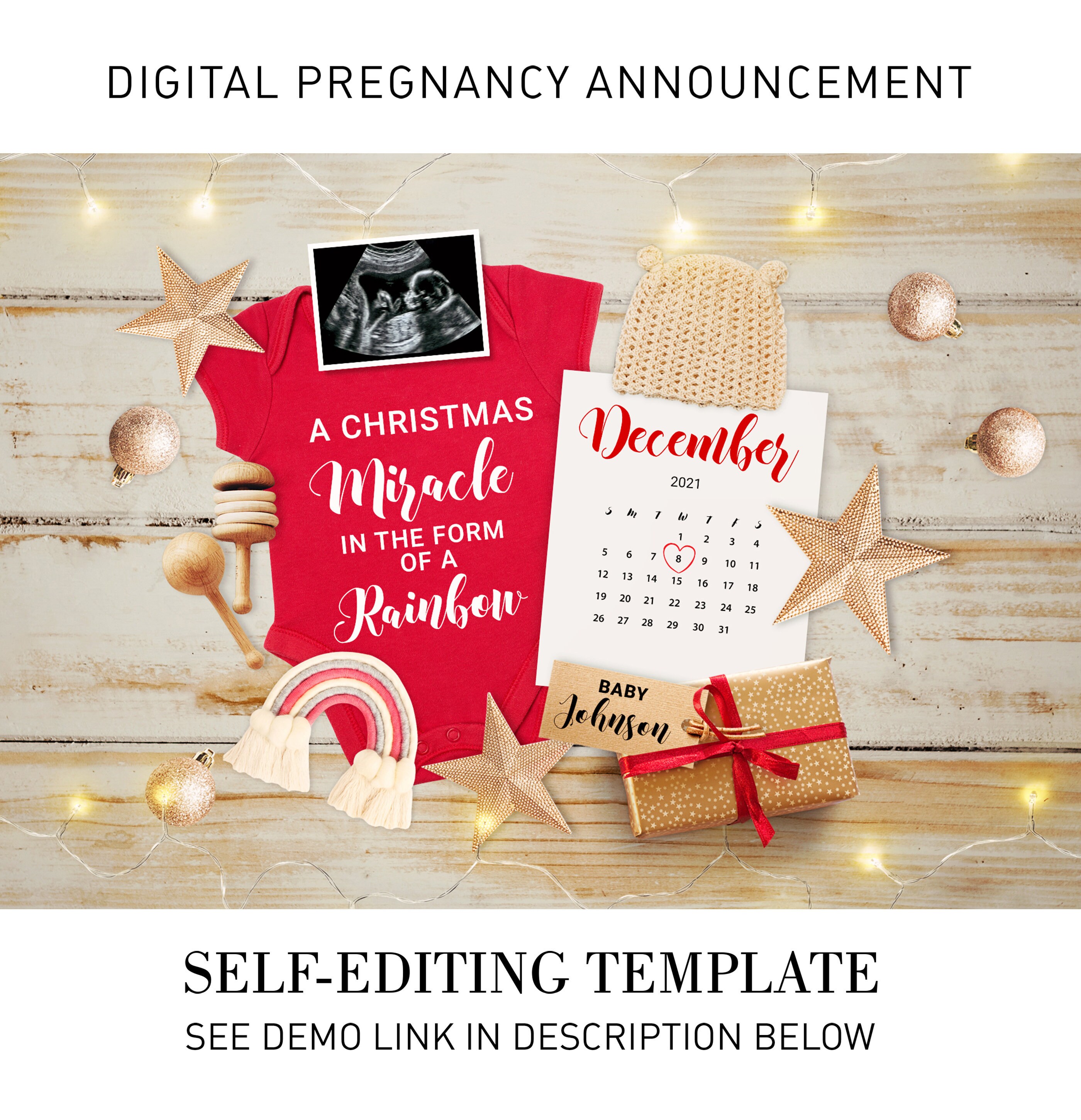 Christmas Digital Pregnancy Announcement with Calendar Gender Etsy