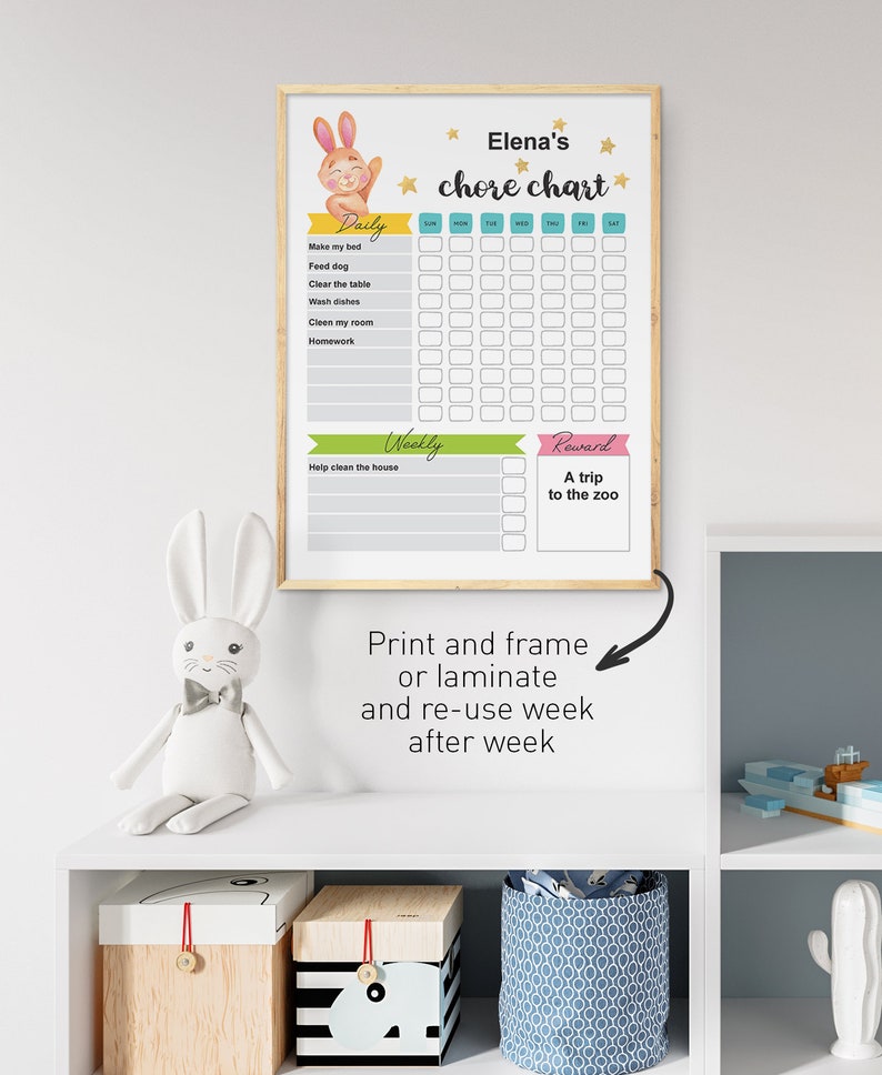 Printable kid's chore chart with cute animals Editable | Etsy