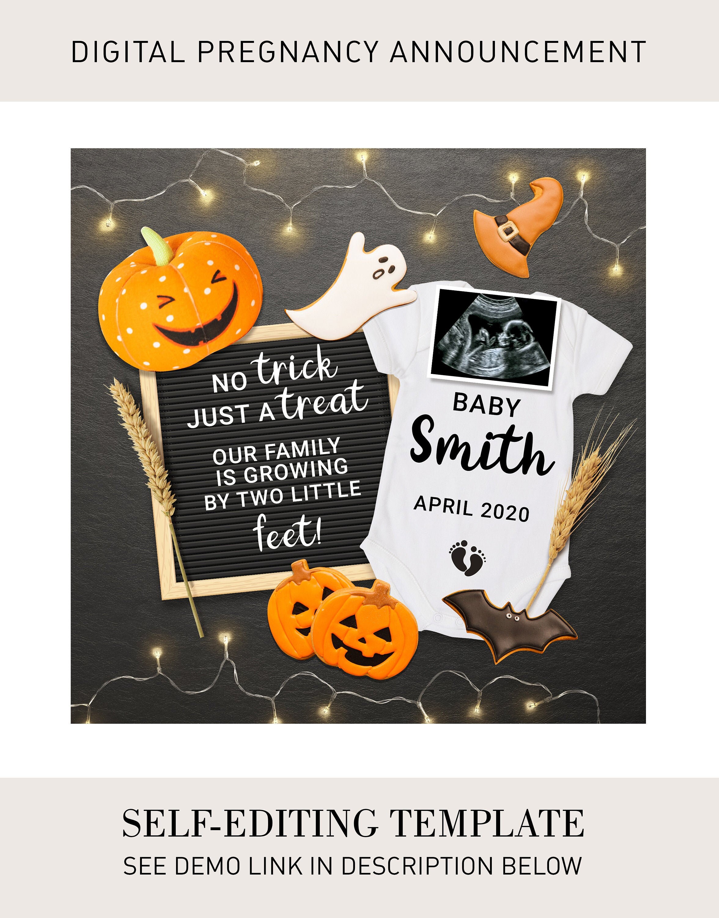 Editable Digital Pregnancy Announcement For Halloween No Etsy