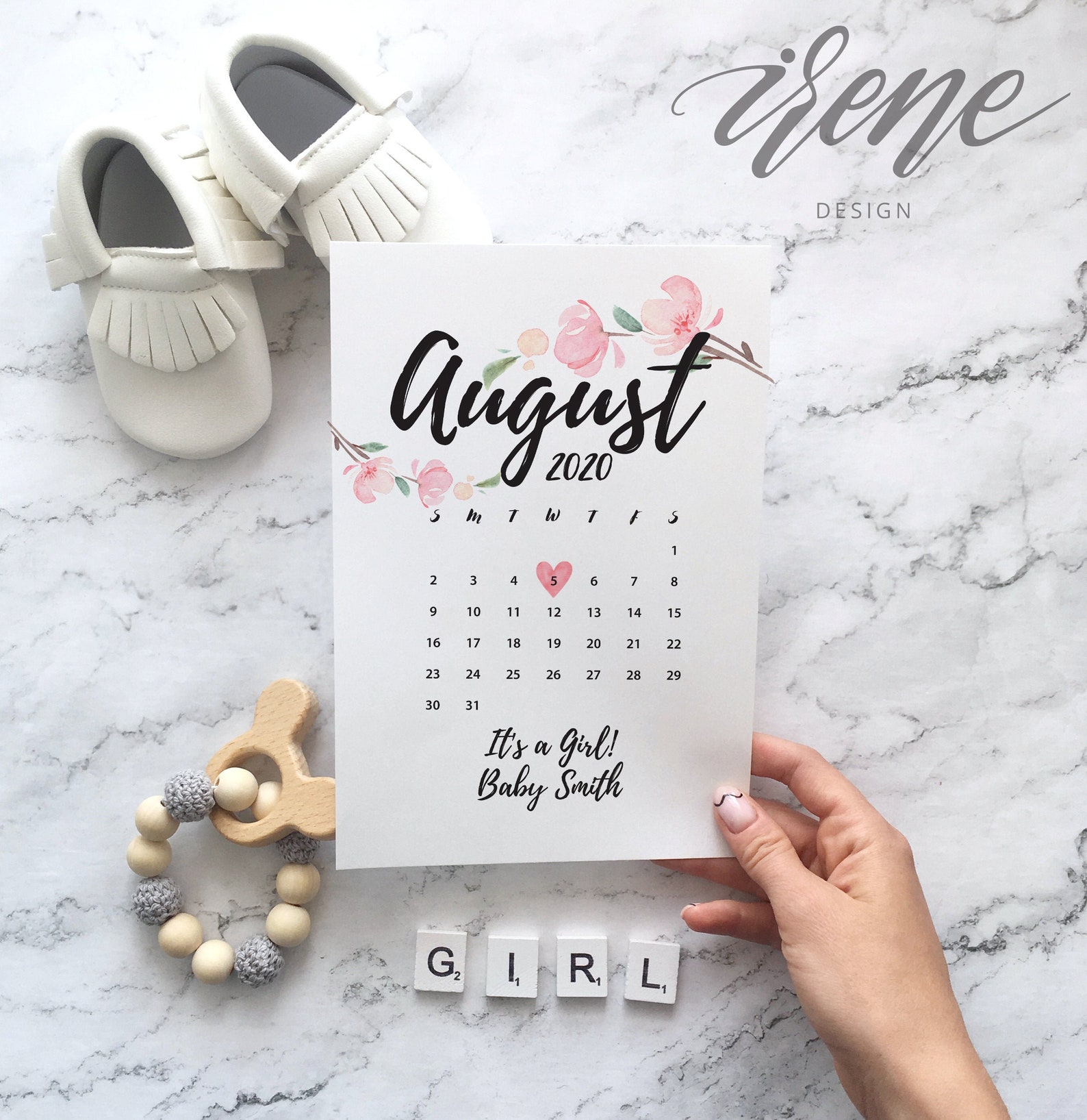 Printable pregnancy announcement calendar Calendar with Etsy