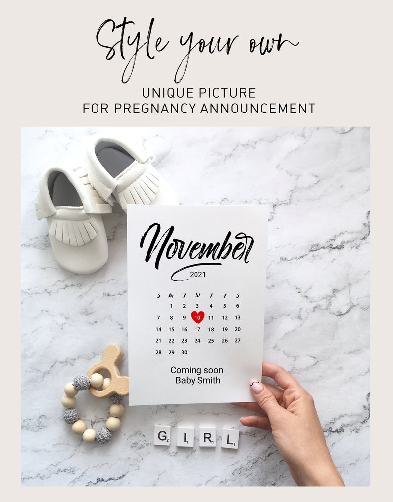 Digital Pregnancy Announcement Calendar Editable Save the Etsy