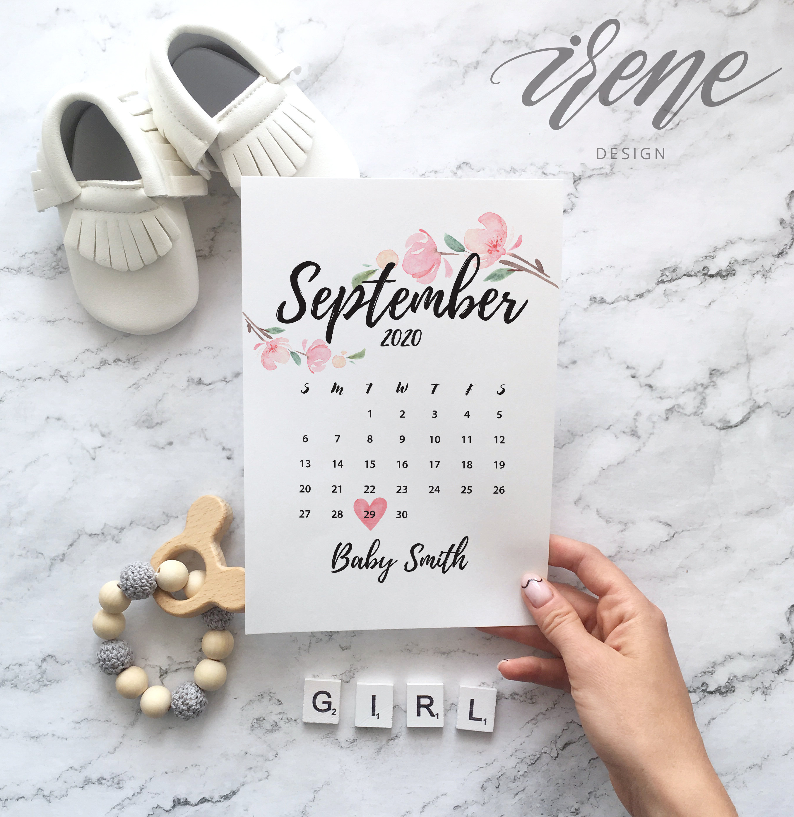 Printable pregnancy announcement calendar Calendar with Etsy