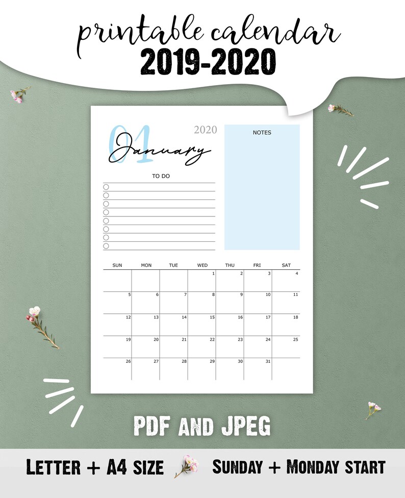 Printable 2019 2020 School Year Calendar Mininmalist Desk Etsy