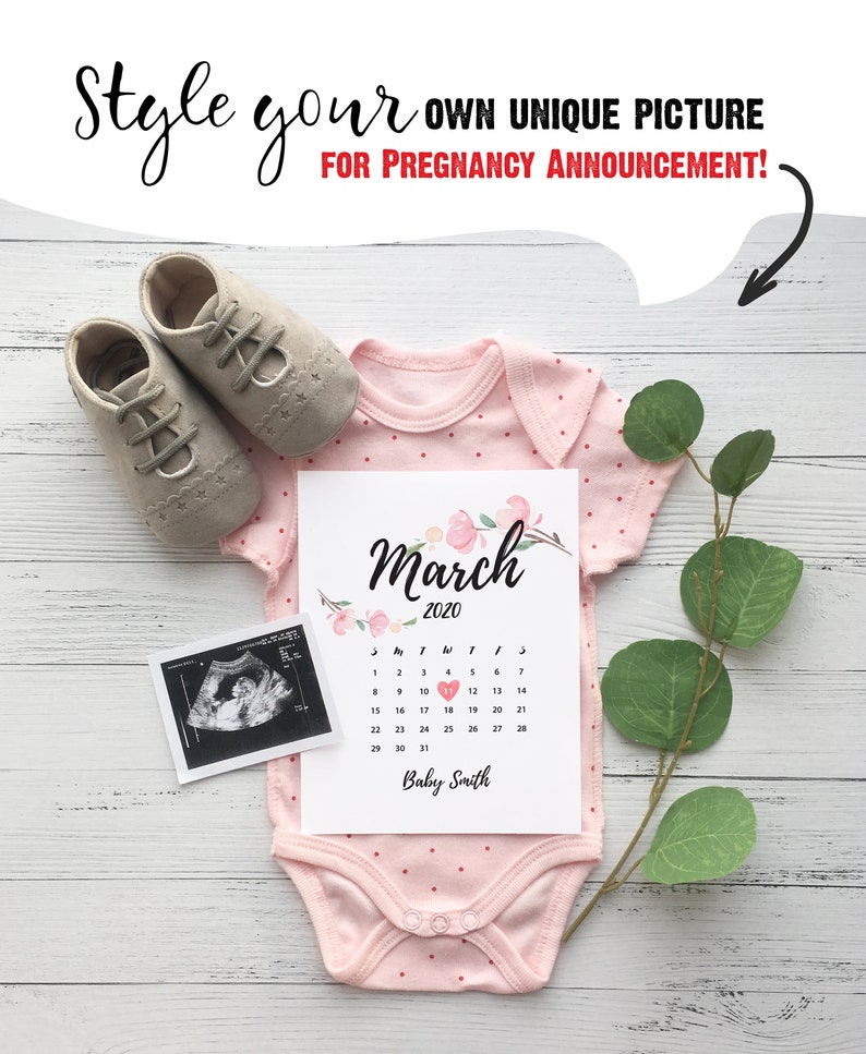 Printable pregnancy announcement calendar Calendar with Etsy