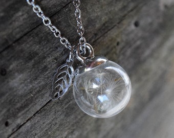 Dandelion Seed Wish Globe / Dandelion Seed Necklace / Glass Orb Pendant / Nature Necklace / Wish Necklace / Glass Sphere Dandelion Seeds