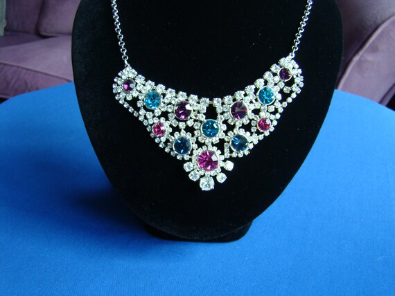 Pretty Vintage Silver Necklace with Colourful CZ … - image 2