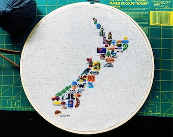 New Zealand Cross stitch pattern - Printable PDF Pattern - NZ Cross Stitch - Kiwi cross stitch - Map Cross Stitch - Wellington Cross stitch