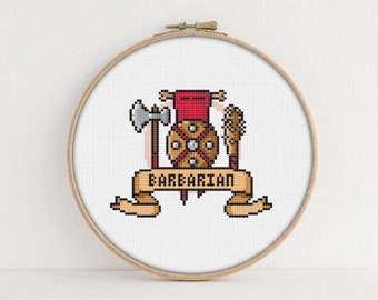 Barbarian Class RPG Cross Stitch Pattern - Printable PDF Pattern - Dragons cross stitch - Game Cross Stitch  - Dungeons Cross Stitch - D&D