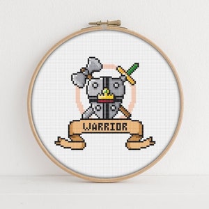 Warrior Class RPG Cross Stitch Pattern - Printable PDF Pattern - Dragons cross stitch - Game Cross Stitch  - Dungeons Cross Stitch - D&D