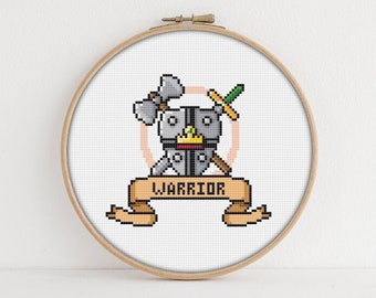 Warrior Class RPG Cross Stitch Pattern - Printable PDF Pattern - Dragons cross stitch - Game Cross Stitch  - Dungeons Cross Stitch - D&D