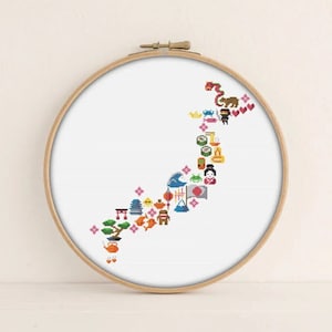 Japan Cross stitch pattern - Printable pdf Pattern - Kawaii Cross stitch - Dragon Cross stitch - Sushi - Cute Cross Stitch / PixlStitch