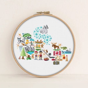 Canada Cross stitch pattern - Printable PDF Pattern - Map cross stitch - Modern cross stitch - Canada Embroidery Pattern - Icon Cross Stitch