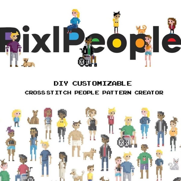 Libro de personas de punto de cruz - Descarga digital - Personas totalmente personalizables - Personas de bordado - Needlepoint - PixlStitch PixlPeople