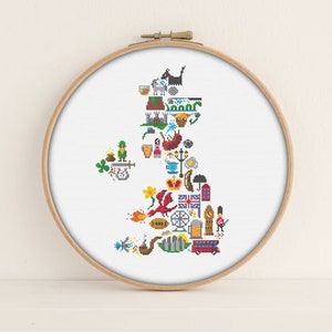 UK Cross stitch pattern - Printable pdf Pattern - England Cross stitch - Ireland - UK map cross stitch - Welsh Cross Stitch / Iconic