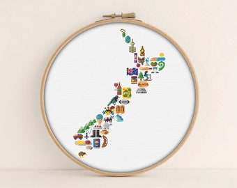 New Zealand Cross stitch pattern - Printable PDF Pattern - NZ Cross Stitch - Kiwi cross stitch - Map Cross Stitch - Wellington Cross stitch