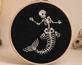 Mermaid Skeleton Cross Stitch PDF | Mythical Fantasy Chart | Gothic Ocean Embroidery